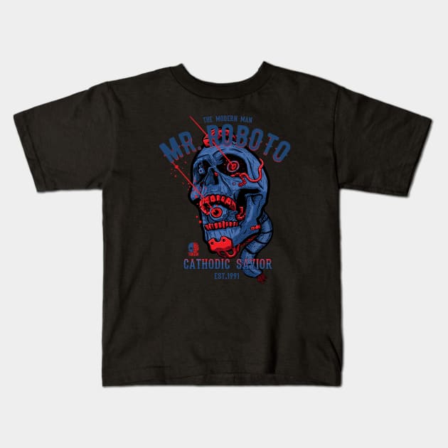 Tokebi's Mr. Roboto Cyberpunk Skull Kids T-Shirt by TOKEBI